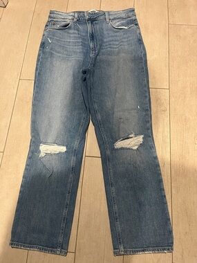 PAIGE Mid-Rise Light Blue Distressed Straight Leg Jeans